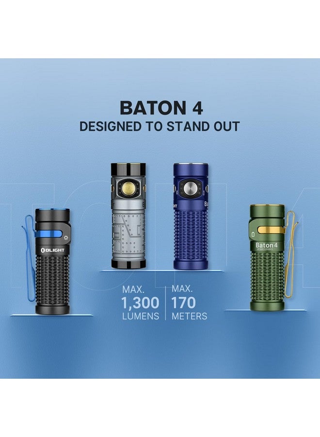 OLIGHT Baton4 Rechargeable EDC Flashlight, Portable Light 1300 Lumens with Magnetic Charging Cable, Small Powerful for Home, Camping, and Emergencies (Regal Blue) - Image 4