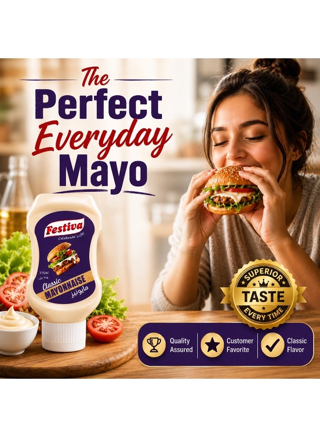 Festiva Classic Mayonnaise 35% Fat 315ml Squeezy Bottle - Creamy Mayo Sandwich Spread for Burgers, Sandwiches, Wraps and Snacks - Dip and Dressing - Image 5