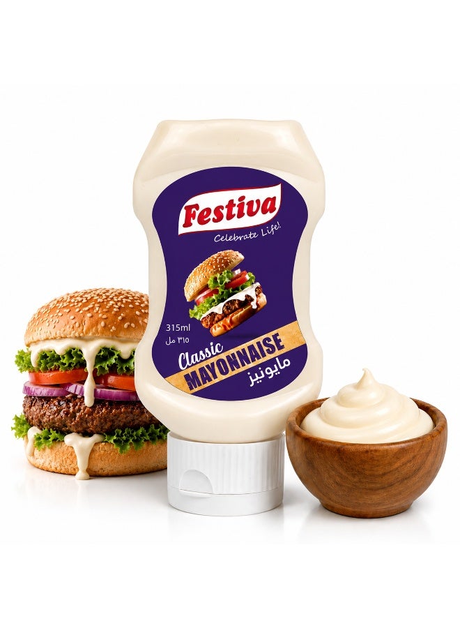 Festiva Classic Mayonnaise 35% Fat 315ml Squeezy Bottle - Creamy Mayo Sandwich Spread for Burgers, Sandwiches, Wraps and Snacks - Dip and Dressing - Image 1