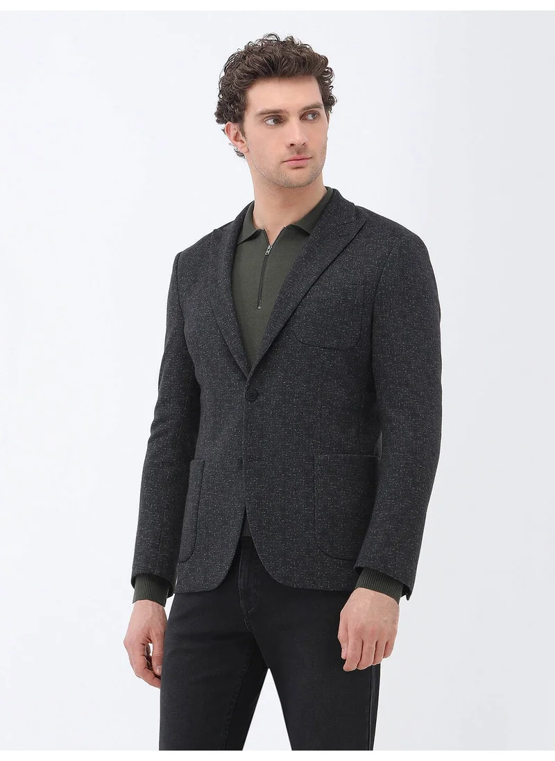 Kip Black Patterned Modern Fit Knitted Jacket