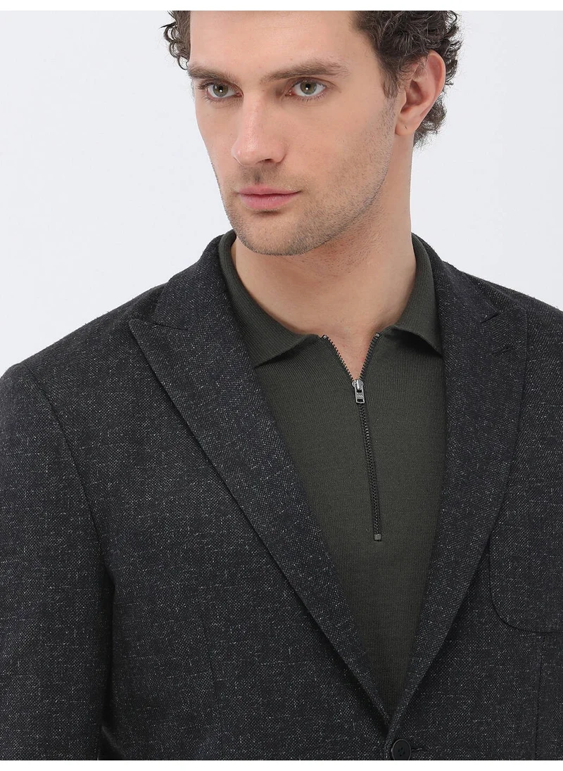 Kip Black Patterned Modern Fit Knitted Jacket