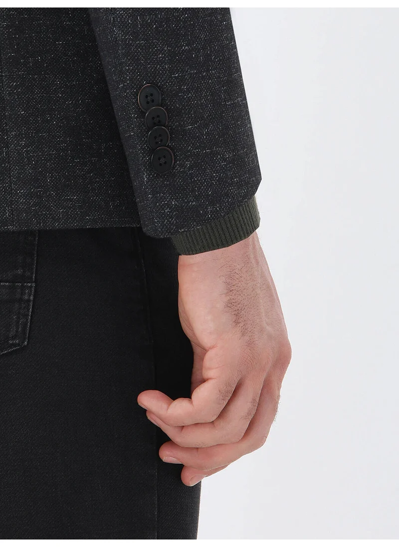 Kip Black Patterned Modern Fit Knitted Jacket