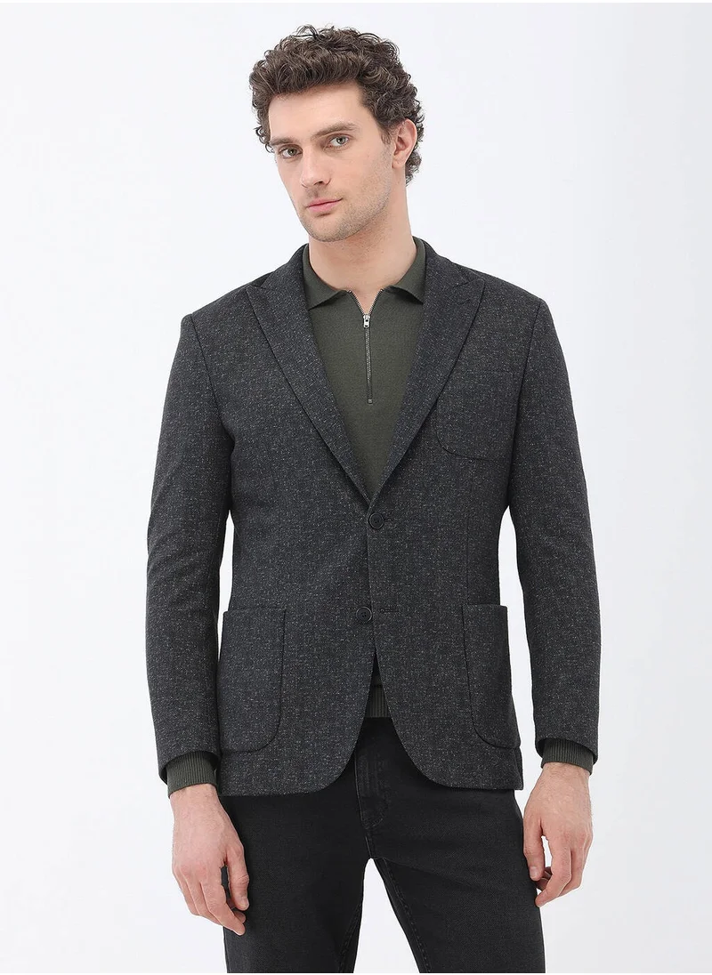 Kip Black Patterned Modern Fit Knitted Jacket