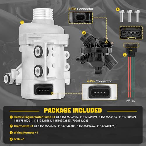 YEHERIT 11517563183 Electric Engine Water Pump with 11537549476 Thermostat Compatible with BMW E60 E61 E83 E85 E86 E90 E91 E92 E93 E89, 128i 325i 328i 330i 525i 530i X3 Z4, N52 Engine Replace # 11517586925 - Image 3