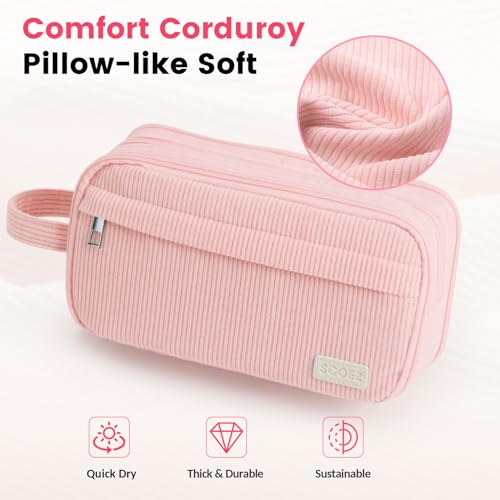 Sooez High Capacity Pencil Case, Soft Corduroy Pencil Pouch with 4 Compartments, Multiple Pockets, Large Pencil Bag with Sturdy Zipper, Cute Pencil Case Pouch Organizer for Student Teen Girls, Pink - Image 3