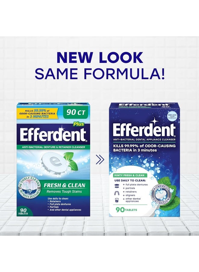 Efferdent Retainer Cleaning Tablets, Denture Cleanser Tablets for Dental Appliances, Fresh & Clean, Minty Fresh, 90 Tablets - Image 2