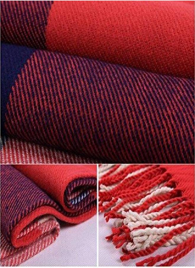 Wander Agio Wander Agio Women's Fashion Long Shawl Big Grid Winter Warm Lattice Large Scarf Orange Red Winter 