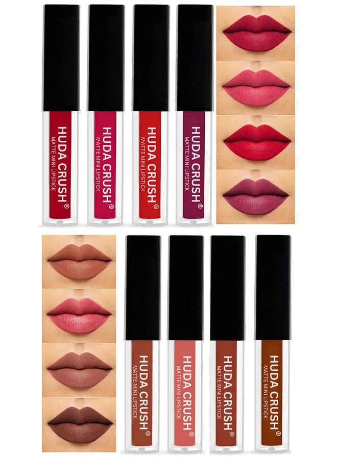 HUDACRUSH Beauty Mini Lipsticks Combo Pack Of 8 Liquid Matte Lipstick Set Red And Nude Edition - Image 2