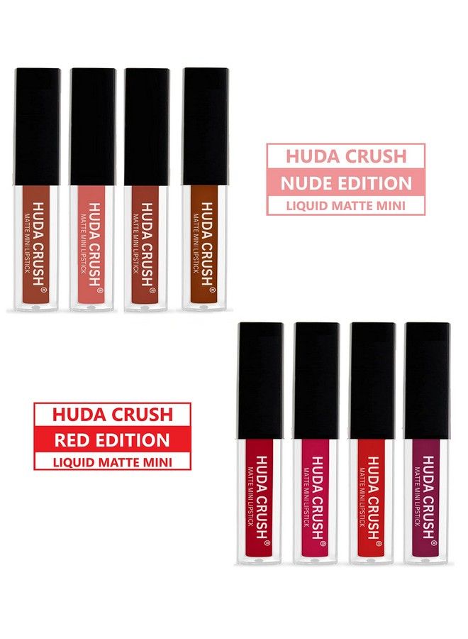 HUDACRUSH Beauty Mini Lipsticks Combo Pack Of 8 Liquid Matte Lipstick Set Red And Nude Edition - Image 4