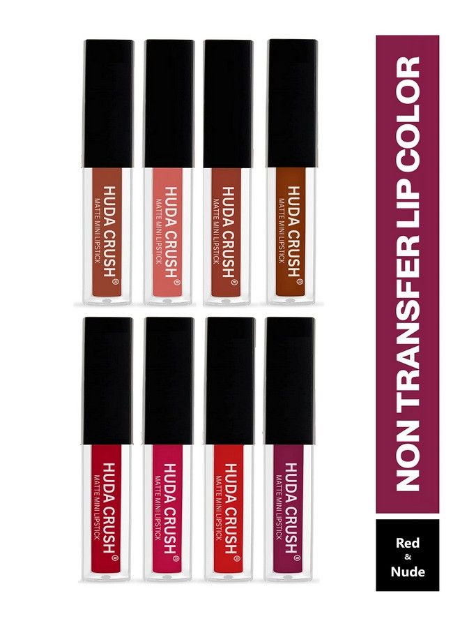 HUDACRUSH Beauty Mini Lipsticks Combo Pack Of 8 Liquid Matte Lipstick Set Red And Nude Edition - Image 3