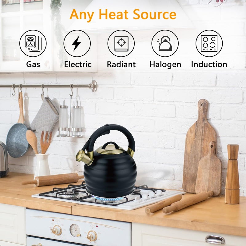 Lazneyru Tea Kettle for Stove Top Whistling Teapot, 3.2Q Tea Pot Stainless Steel Teakettle with Heat Proof Ergonomic Handle - Image 4