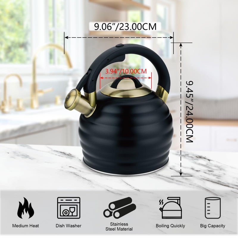 Lazneyru Tea Kettle for Stove Top Whistling Teapot, 3.2Q Tea Pot Stainless Steel Teakettle with Heat Proof Ergonomic Handle - Image 5