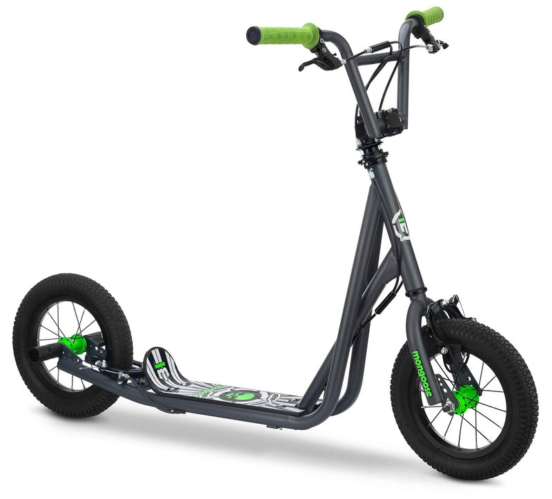 Mongoose Expo Scooter, Ages 6+, 12-Inch Air-Filled Wheels, BMX-Style Handlebars, Steel Frame, Wide Foot Deck, Axle Pegs, Freestyle Gyro Brake Rotor, Kick Scooter for Boys and Girls - Image 1