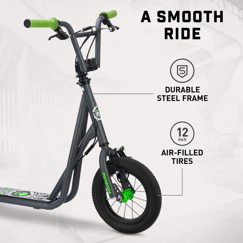 Mongoose Expo Scooter, Ages 6+, 12-Inch Air-Filled Wheels, BMX-Style Handlebars, Steel Frame, Wide Foot Deck, Axle Pegs, Freestyle Gyro Brake Rotor, Kick Scooter for Boys and Girls - Image 2