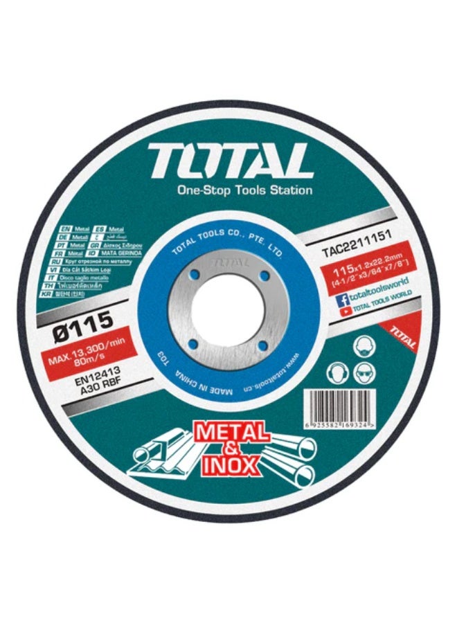 TOTAL Abrasive Metal Cutting Disc 115mm x 1.0mm for Angle Grinder – TAC Series