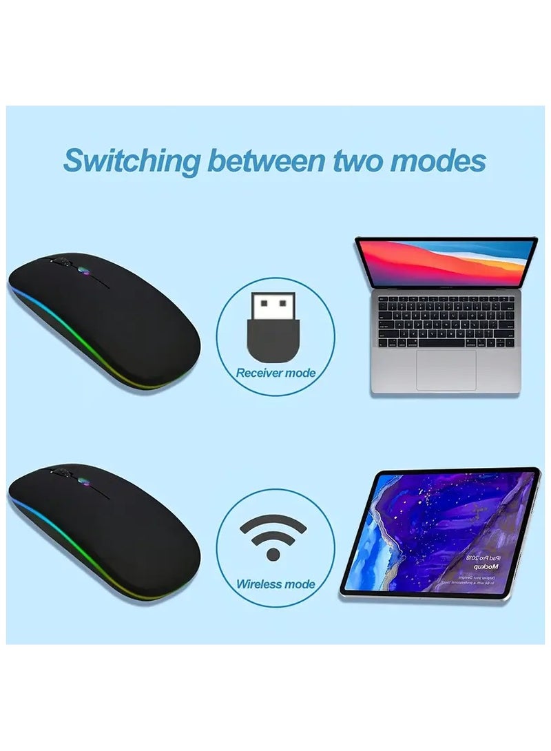 LED Slim Dual Mode 2.4GHz  Silent Bluetooth Wireless Mouse Computer Mice with USB Receiver - Image 3