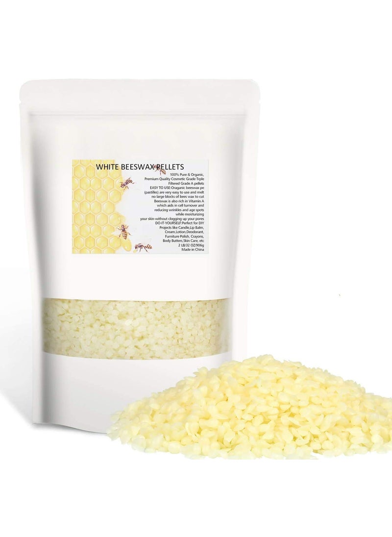Howemon Howemon White Beeswax Pellets 32 oz 100 Pure and Natural Triple Filtered for Skin Face Body and Hair Care DIY Creams Lotions Lip Balm and Soap Making Supplies 