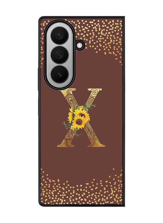 Stylizedd For Samsung Galaxy Z Fold7 Case,Slim fit Camera Protection, Shockproof Thin Phone cover  - Custom Floral Monogram - X  (Brown )