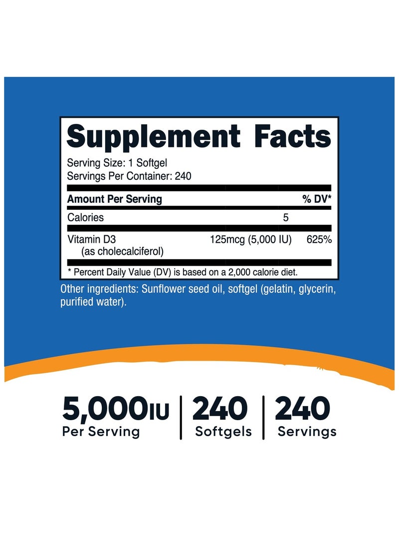 Nutricost Vitamin D3, 5,000 IU | 240 Softgels | 240 SERVINGS - Image 2