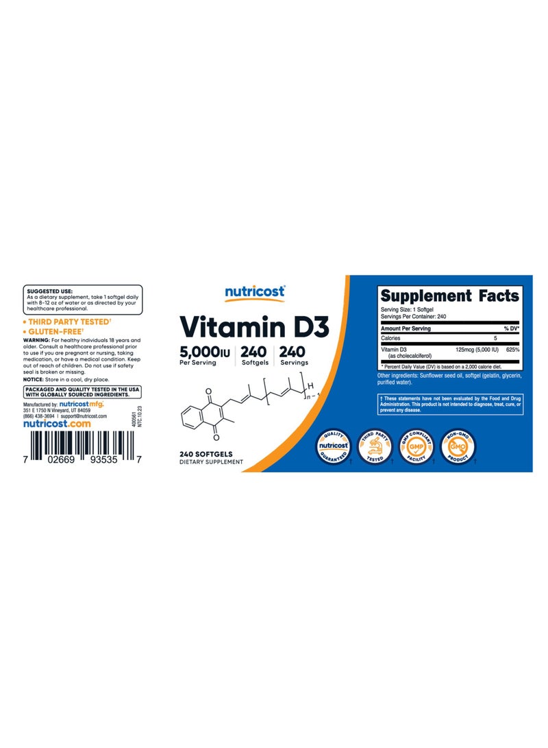 Vitamin D3, 5,000 IU | 240 Softgels | 240 SERVINGS