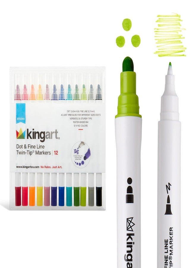KINGART أقلام كينغ آرت 12 ذات طرفين ونقاط ورقيقة، أقلام فنية ذات طرفين، قائمة على الماء لتدوين الملاحظات، دفتر الملاحظات، الرسم، الحرف، التلوين - Image 1