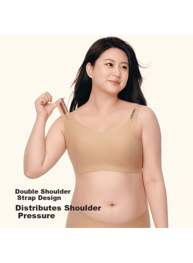 Luckmeey Plus Size Full Coverage Large Bust Minimizing Double Shoulder Strap Bunny Ear Seamless Back Comfort Slimming Bra For Women - Image 3