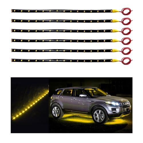 Dickno 6 PCS 15 LED Strip Underbody Light, 1Ft 12V Waterproof Car Led Interior Exterior Strip Light with 6 Inch Wire, Flexible Auto Light Strip Decoration for Car Motorcycle Truck Boat (Yellow) - Image 1
