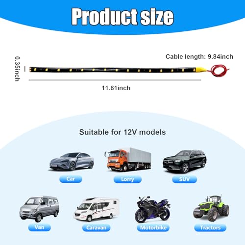 Dickno 6 PCS 15 LED Strip Underbody Light, 1Ft 12V Waterproof Car Led Interior Exterior Strip Light with 6 Inch Wire, Flexible Auto Light Strip Decoration for Car Motorcycle Truck Boat (Yellow) - Image 2