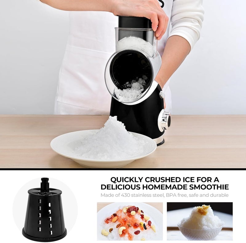 susteas Rotary Cheese Grater with Handle,Vegetable Slicer with 6 Interchangeable Blades, Reinforced Suction,Easy to Clean,Kitchen Shredder for Crushed Ice,Fruits and Nuts with Blade Storage Case,Black - Image 4