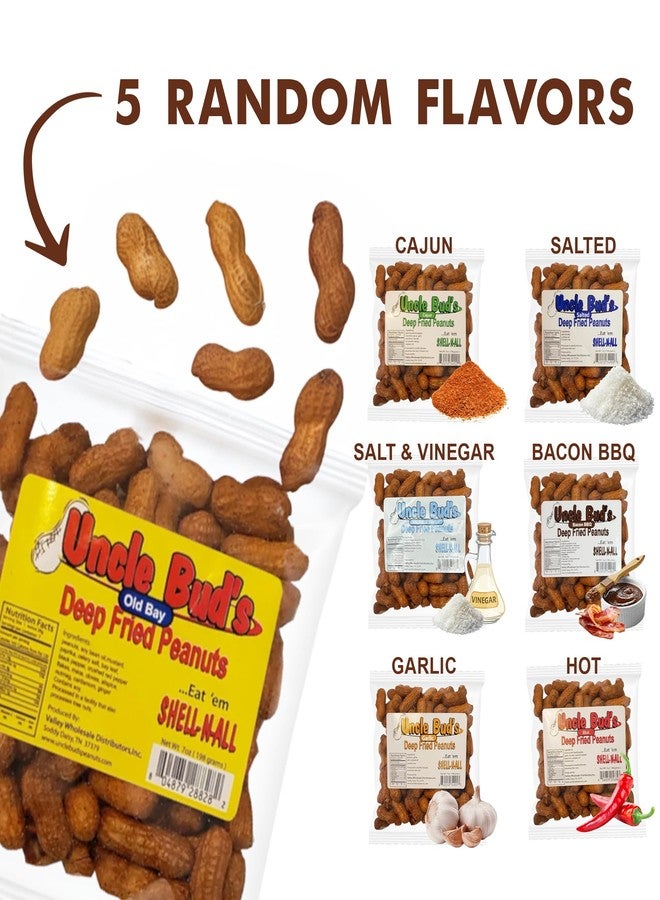 Jerky-n-Spice Uncle Bud's Deep Fried Peanuts In Shell (5 Pack), Peanuts Individual Packs: Salted, Cajun, Garlic, Hot, Old Bay, Bacon BBQ, Crunchy Flavored Peanut Variety Pack, Spicy Peanuts, Hot Peanuts In Shell - Image 3