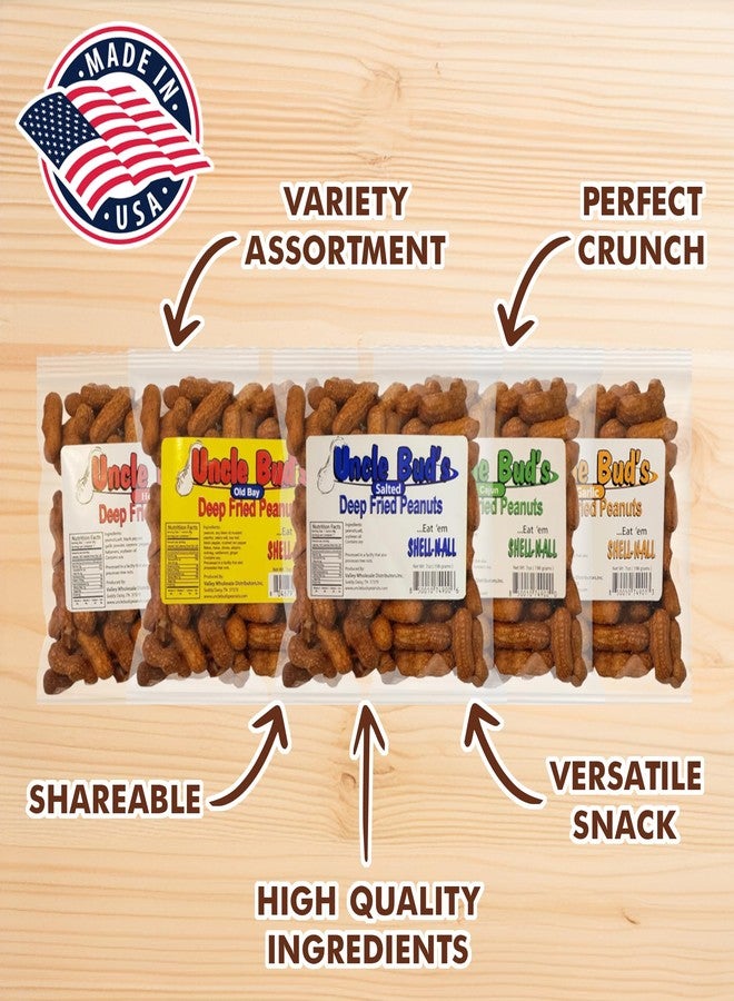 Jerky-n-Spice Uncle Bud's Deep Fried Peanuts In Shell (5 Pack), Peanuts Individual Packs: Salted, Cajun, Garlic, Hot, Old Bay, Bacon BBQ, Crunchy Flavored Peanut Variety Pack, Spicy Peanuts, Hot Peanuts In Shell - Image 4
