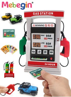 MEBEGIN Gas Station Set with 2 Cars and Multi Accessaries, Petrol Station Learning Toy with Sounds and Lights, Funny Play House Toys, Early Education Toys, Ideal Gift for Kids, 3 AA Batteries Required(Not Included), 16*5*18cm  - Image 3
