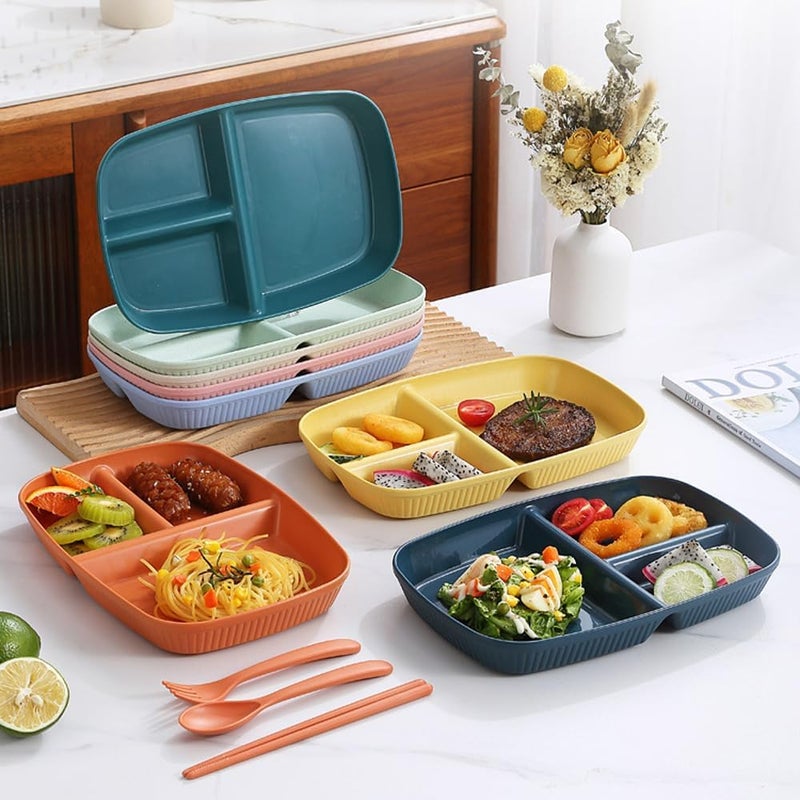 DLEST 3In1 Wheat Straw Plastic Plates with CompartmentsSmall Tiffin Plates Set of 2 Idli Sambhar PlatesPartition PlatesBreakfast PlateSteel Plates for LunchDinner 2 Nordic Blue - Image 2