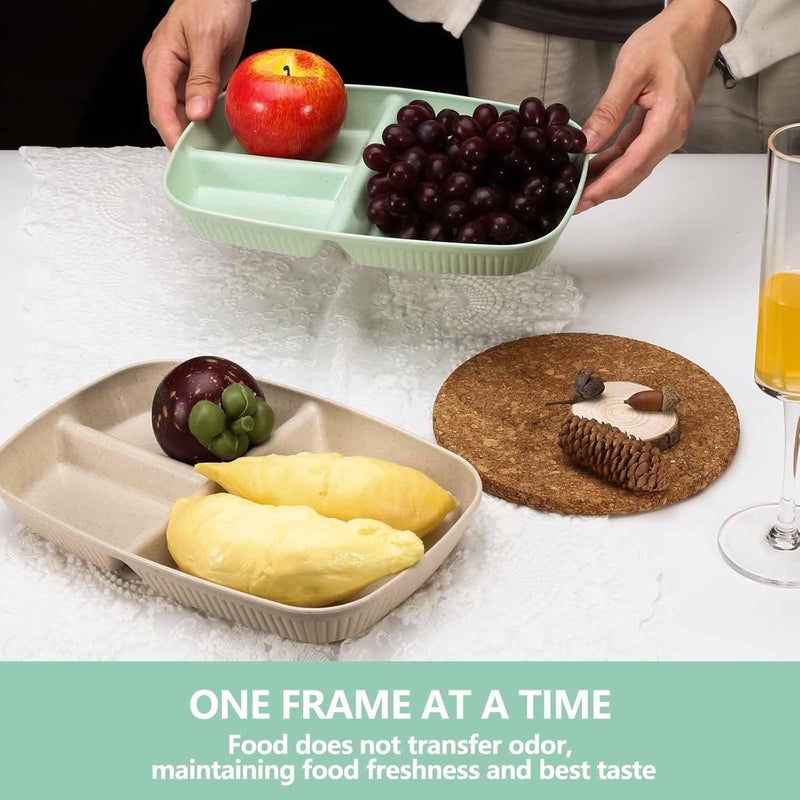 DLEST 3In1 Wheat Straw Plastic Plates with CompartmentsSmall Tiffin Plates Set of 2 Idli Sambhar PlatesPartition PlatesBreakfast PlateSteel Plates for LunchDinner 2 Nordic Blue - Image 4