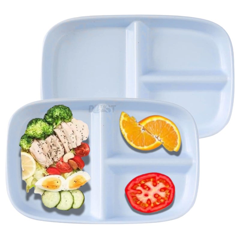 DLEST 3In1 Wheat Straw Plastic Plates with CompartmentsSmall Tiffin Plates Set of 2 Idli Sambhar PlatesPartition PlatesBreakfast PlateSteel Plates for LunchDinner 2 Nordic Blue - Image 1