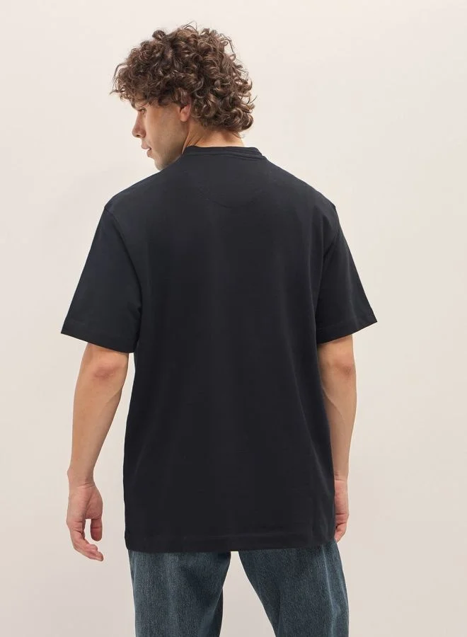 THE BEAR HOUSE Men's Black Oversize playful sequin teddy Crew Neck T-shirt Perfect For Casual Wear, Gym, Travel, Or Layering Stylish And Versatile Essential For Every Wardrobe