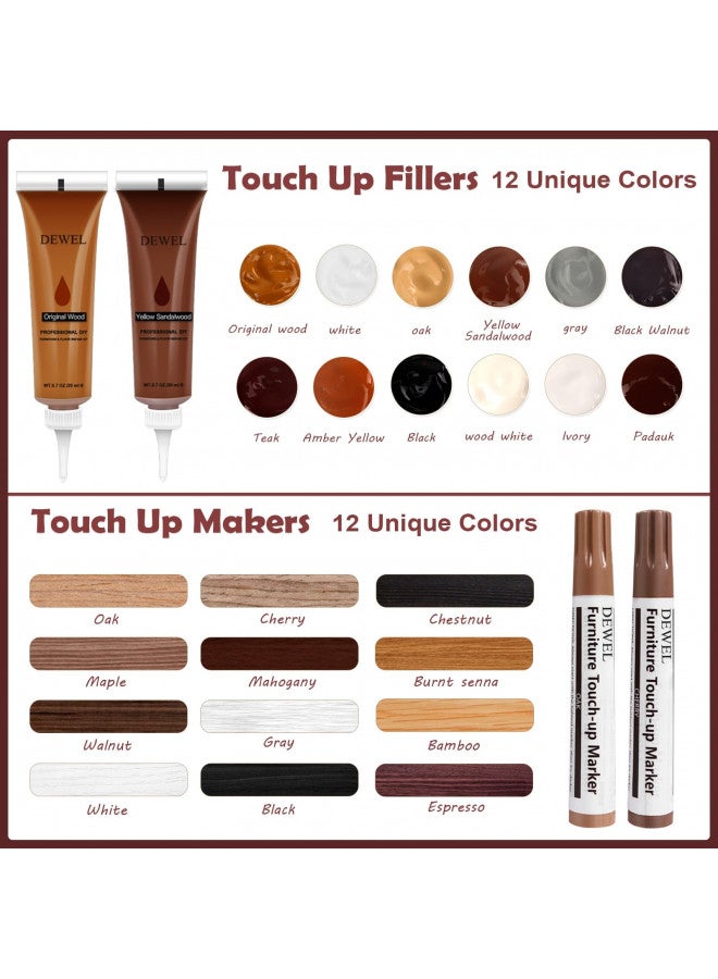 DEWEL Wood Furniture Repair Kit, Wood Floor Scratch Repair Kit, Upgrade 12 Colors Furniture Touch Up Markers and Fillers for Stains, Scratches, Floors, Tables, Bedposts - Image 2