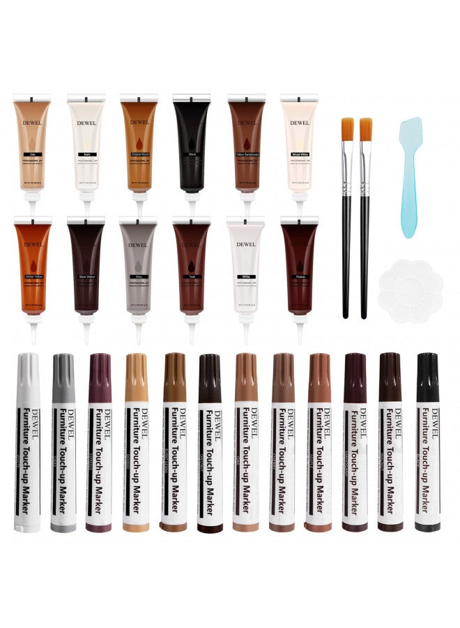 DEWEL Wood Furniture Repair Kit, Wood Floor Scratch Repair Kit, Upgrade 12 Colors Furniture Touch Up Markers and Fillers for Stains, Scratches, Floors, Tables, Bedposts - Image 1