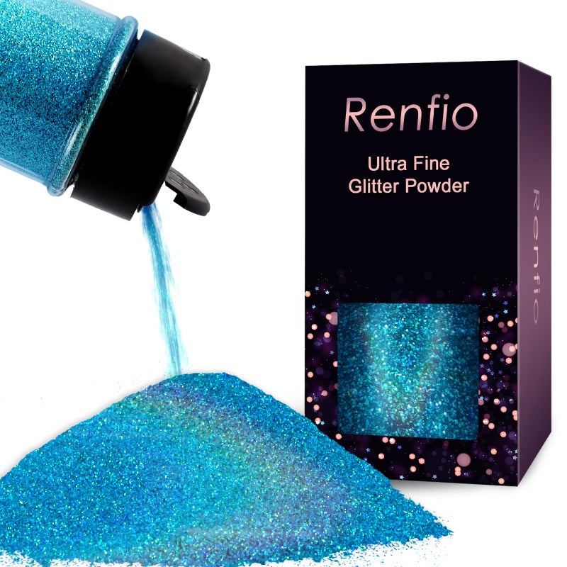 Renfio Holographic Ultra Fine Glitter Powder Metallic Resin Glitter 2.11 Oz (60g) PET Flakes Crafts Sequins 1/128" Fine Glitter Epoxy Chips Flakes for Tumblers Slime - Laser Blue - Image 1