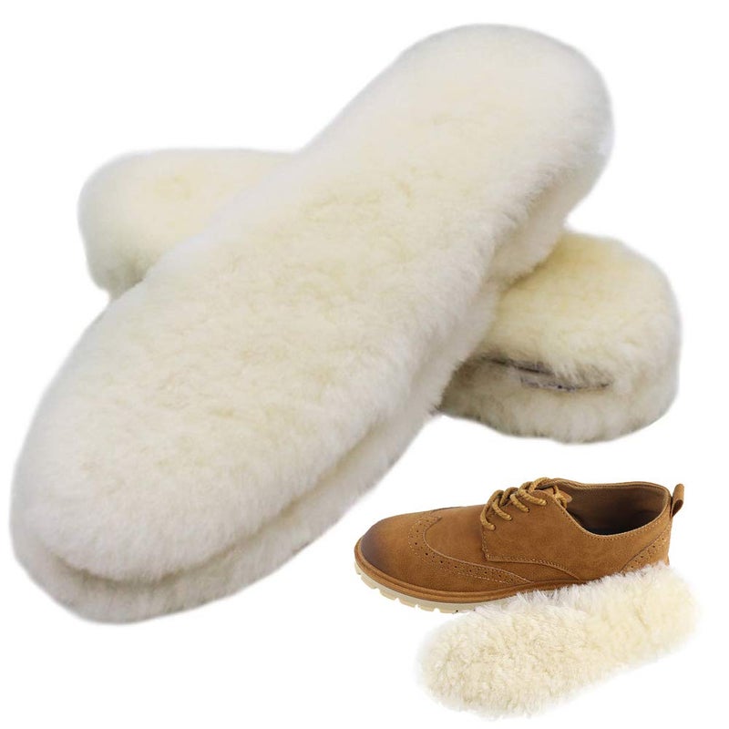 Bacophy 2 Pairs Genuine Thick Sheepskin Fleece Insoles for Women Premium Warm Fluffy Wool Replacement Cozy Breathable Inner Soles for Shoes Boots Slippers Women Size 8