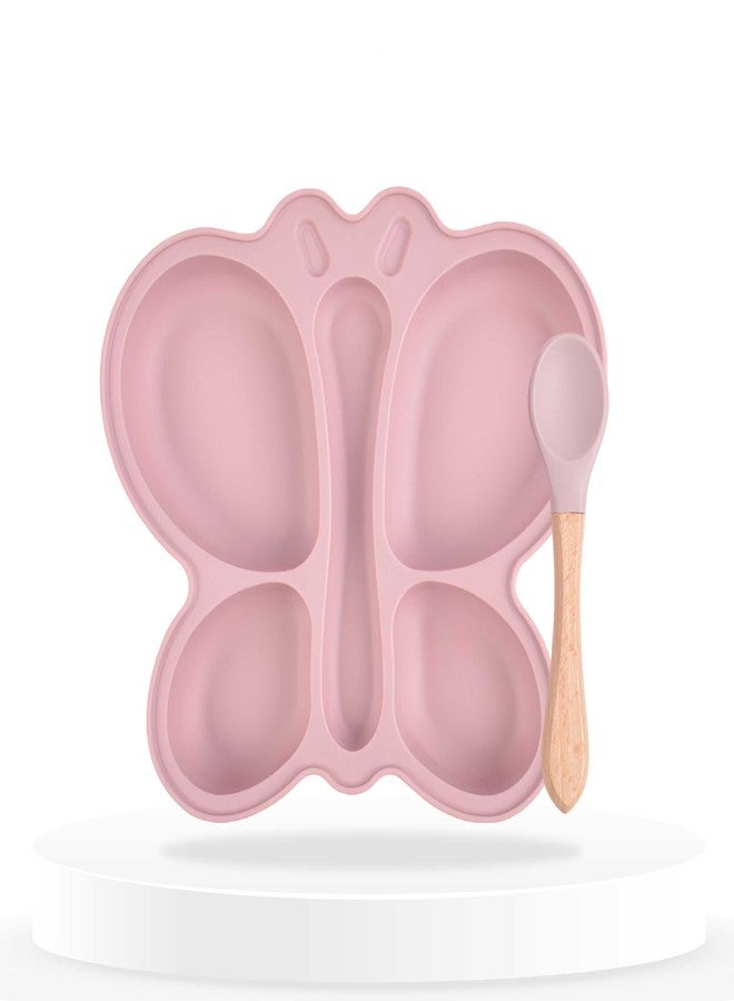 Bembika Baby Feeding Essential Baby Dinner Set Silicone Tableware Set for Baby Infant Training Eating Utensils Butterfly Design - (Pack of 2)(Pink) - Image 1