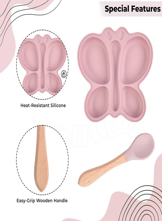 Bembika Baby Feeding Essential Baby Dinner Set Silicone Tableware Set for Baby Infant Training Eating Utensils Butterfly Design - (Pack of 2)(Pink) - Image 5