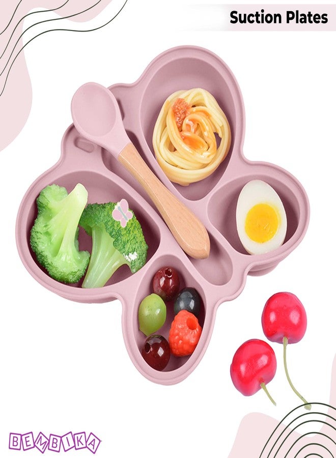 Bembika Baby Feeding Essential Baby Dinner Set Silicone Tableware Set for Baby Infant Training Eating Utensils Butterfly Design - (Pack of 2)(Pink) - Image 2