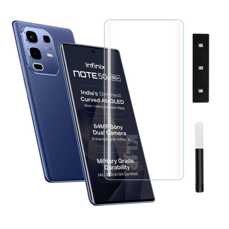 KLJP حماية شاشة زجاجية مقواة من غوريلا بتقنية HD+ المنحنية مصممة لهاتف إنفينكس نوت 50S - حماية من الحافة إلى الحافة مع تغطية كاملة للشاشة مع مجموعة تركيب سهلة. - Image 1