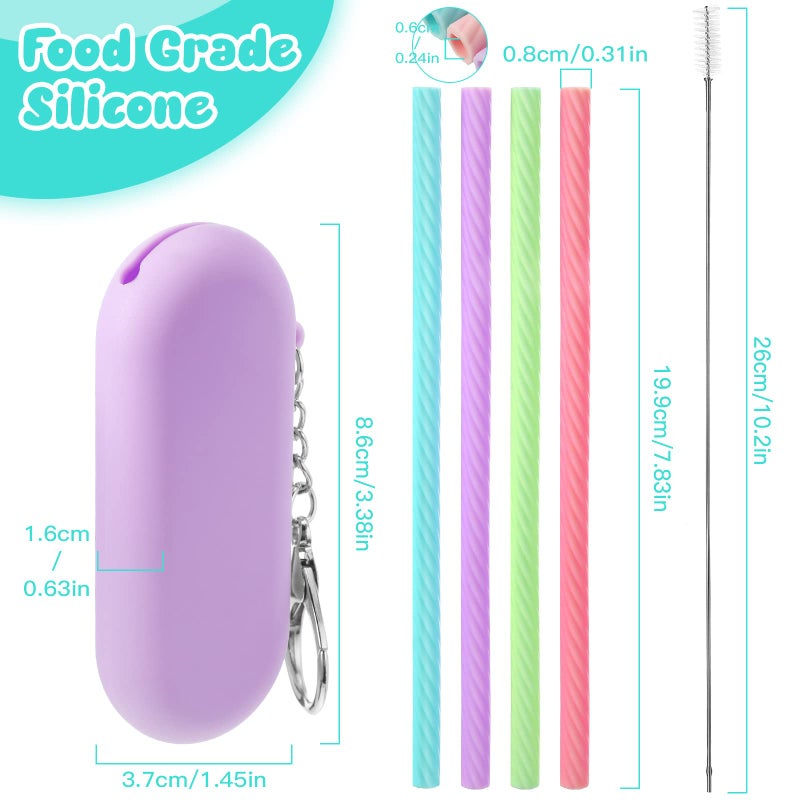 Meanplan 4 Set Silicone Straws with Case Reusable Straws Silicone Foldable Portable Drinking Straw Set for Party Travel Cold or Hot Straw with 4 Carry Case  4 Cleaning Brushes 7 5/7 Inch Long (Classic Color) - Image 3