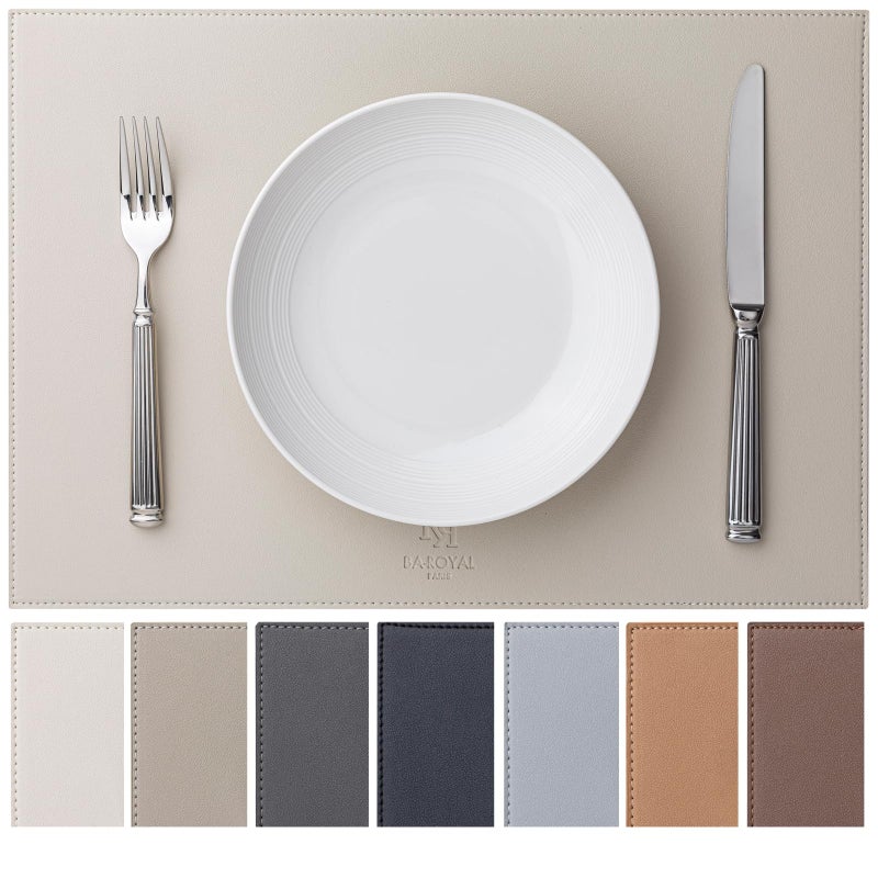Baroyal Faux Leather Placemats Set of 6 Vinyl Washable Wipeable Table Mats for Kitchen Dining Table Heat Resistant Waterproof Modern Indoor/Outdoor Placemats Non-Slip Easy Clean Place Mats-Cream White - Image 1