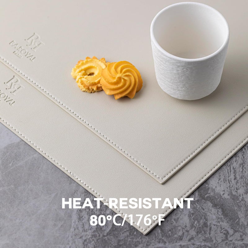 Baroyal Faux Leather Placemats Set of 6 Vinyl Washable Wipeable Table Mats for Kitchen Dining Table Heat Resistant Waterproof Modern Indoor/Outdoor Placemats Non-Slip Easy Clean Place Mats-Cream White - Image 5