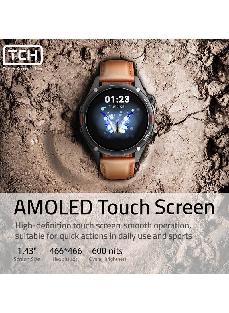 TCH Calling Smart Watch HD1 3D Hero 1 BLACK for Men-Women 1.43"3D AMOLED Display, Bluetooth Call/Message, 150+ Sports Modes, Heart Rate, Sleep Monitor, IP68 Waterproof, 7-Day Battery, Fitness Watches for Android/iOS - Image 2