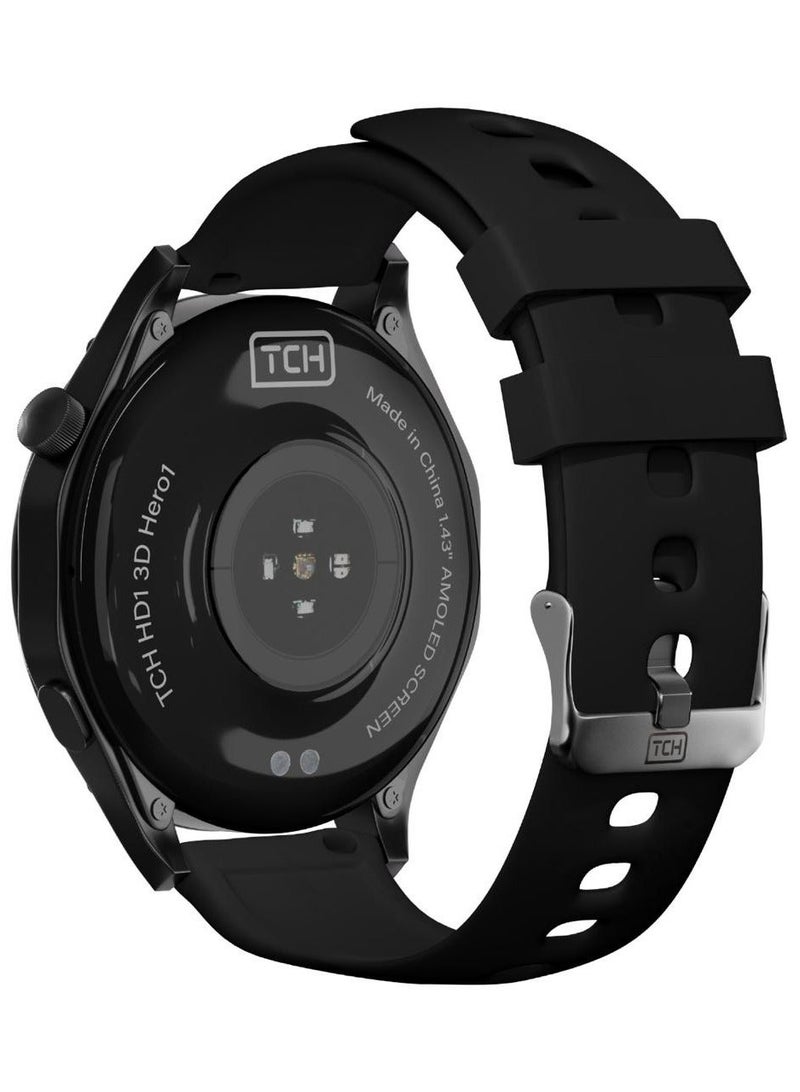 TCH Calling Smart Watch HD1 3D Hero 1 BLACK for Men-Women 1.43"3D AMOLED Display, Bluetooth Call/Message, 150+ Sports Modes, Heart Rate, Sleep Monitor, IP68 Waterproof, 7-Day Battery, Fitness Watches for Android/iOS - Image 3