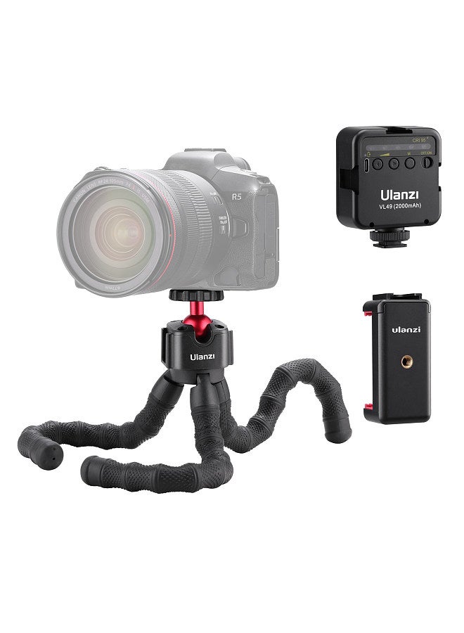 Ulanzi Smartphone Filmmaking Kit Multi-functional Phone Vlog Kit with Octopus Tripod Stand + 5500K Mini LED Video Light + Phone Holder with Cold Shoe Mount for Vlog Live Streaming Video Conference - Image 4
